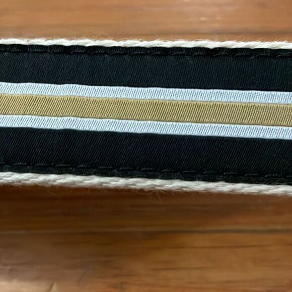 The Royal Standard TRS Black & Gold Ribbon Belt Brass Buckle Mens Size 38? - Picture 6 of 9